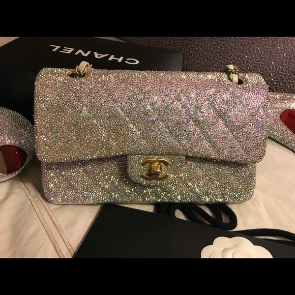 SOLD Authentic Swarovski Chanel Double Flap Bag - Picture 1 of 8